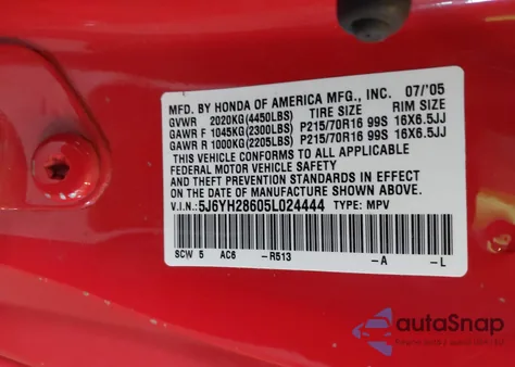 2005 Honda Element Ex z USA, uszkodzony, nr VIN 5J6YH28605L024444